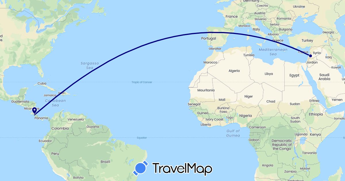 TravelMap itinerary: driving in Costa Rica, Syria (Asia, North America)